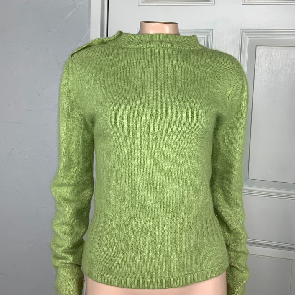 Vintage Y2K Angora Women Sweater Small Knit Button Mock neck Long Sleeve RR15